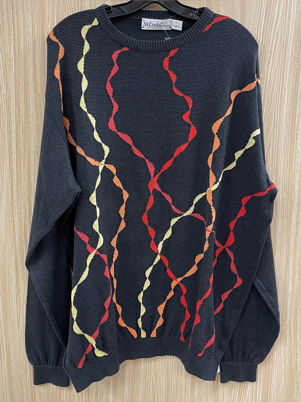 Men's St. Croix Knits Black Print Sweater Size XL Tall